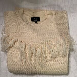 Cream fringe sweater dress